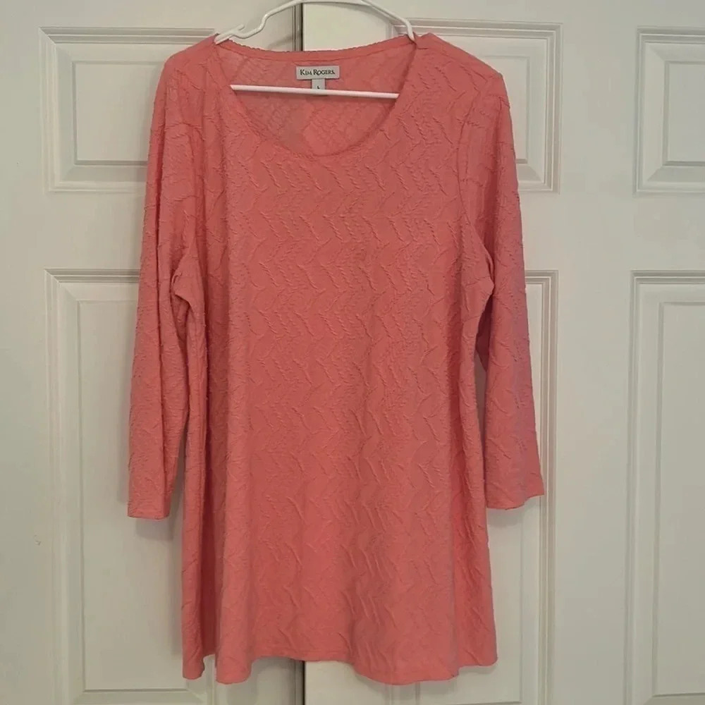 Kim Rogers pink shirt size large oversize 3/4 sleeeves